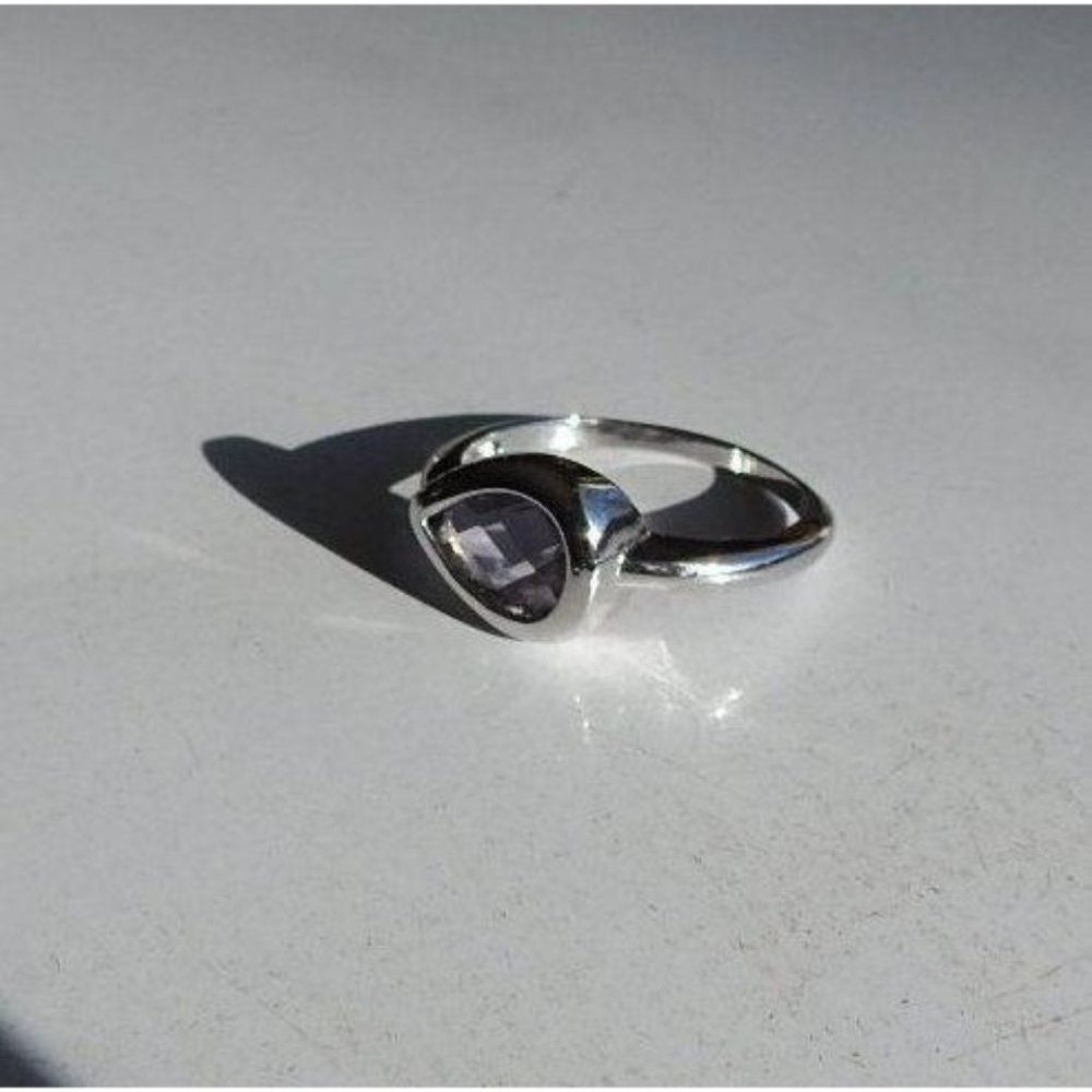 Sterling Silver Ring with Pear Shape Accent, Sz 7